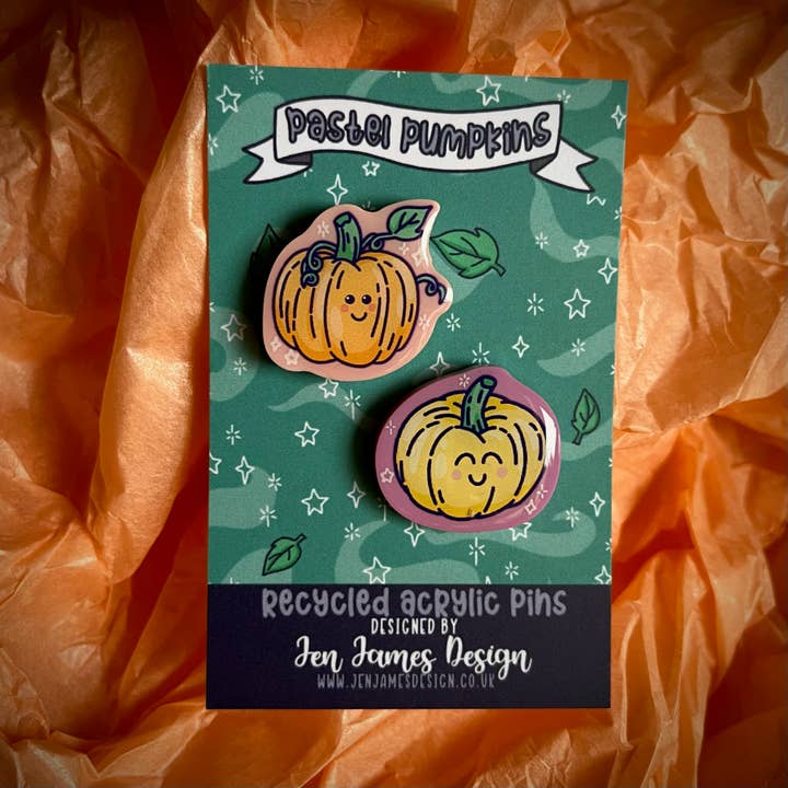‘Pumpkin Patch’ Pastel Acrylic Pin Badge Set for wholesale by Jen James Design