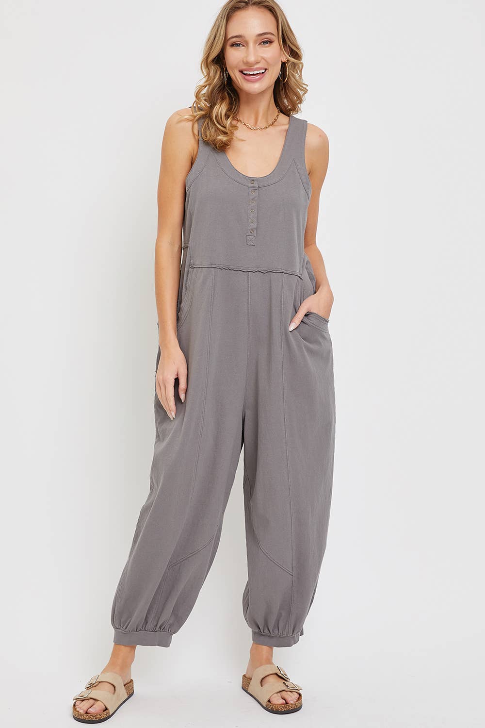 Sweet Lovely by Jen - Wholesale Jumpsuit - Women's - COTTON WASHED SLOUCHY JUMPSUIT5