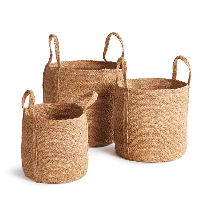 Paniers ronds en jonc de mer à longues poignées, lot de 3 pour la vente par Napa Home & Garden