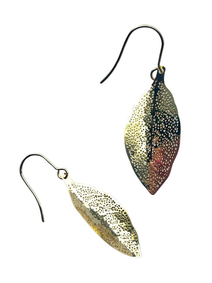 Gold Filigree Leaf Drop Earrings for wholesale by Amber Leaf Jewellery
