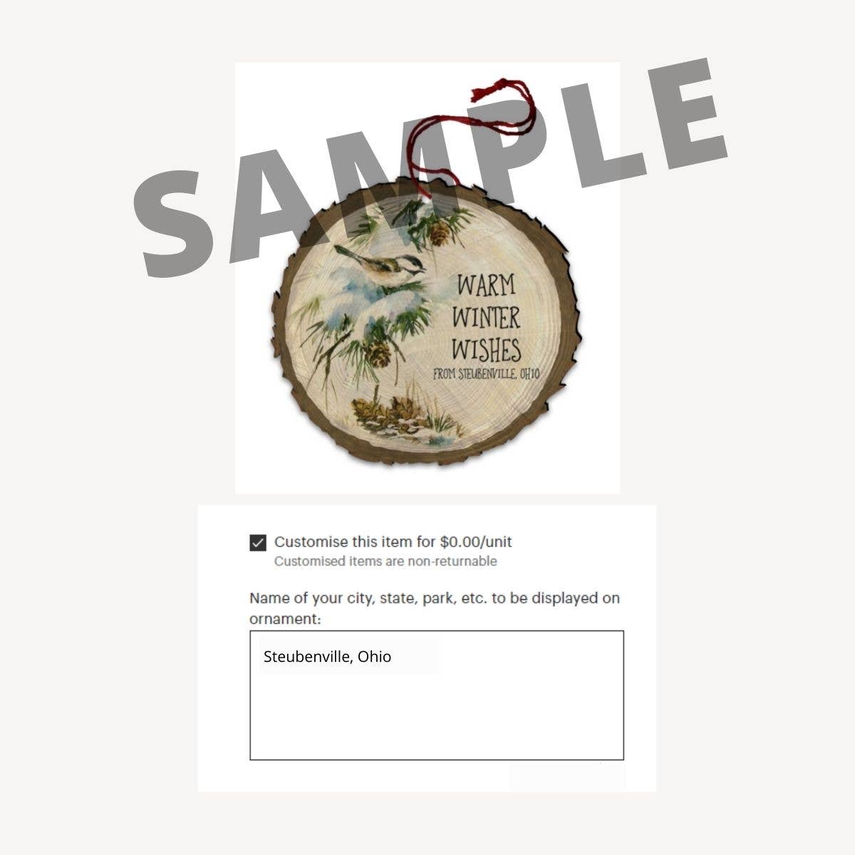 Nelson Gifts Wholesale - Wholesale Ornament - PERSONALIZED "Warm Winter Wishes" Birds Wood Ornament1
