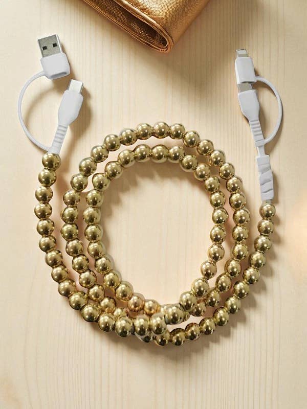Updated Gold Beaded Cord Phone Charger for wholesale by Nash Grey