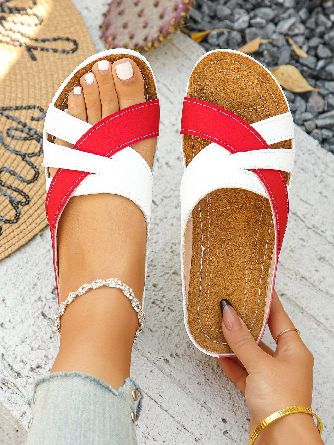 Comely Fashion - Vente Sandales – femme - Sandales compensées d'été à bout ouvert croisées4