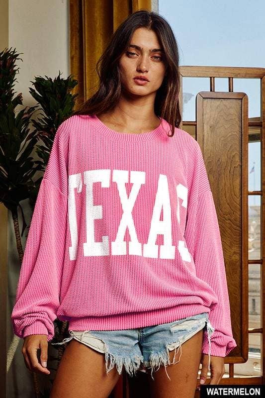 Fashion Combination - Wholesale Blouse - Women's - Chic TEXAS Waffle Knit Oversized Sweatshirt7