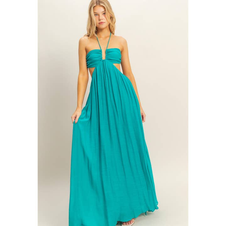 HYFVE - Wholesale Dress - Women's - HF25E023-Halter Neck Side Cutout Flowy Maxi Dress