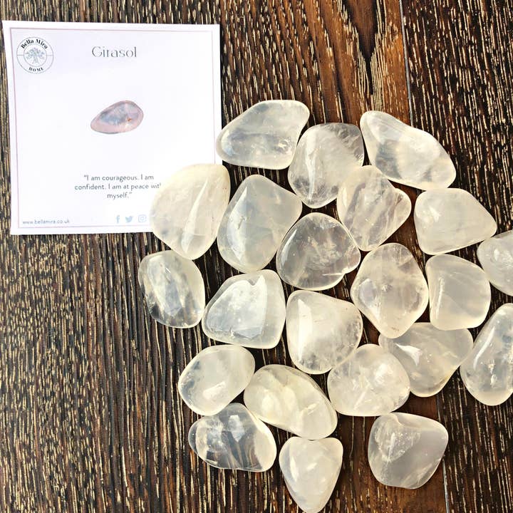 Cristaux roulés de Girasol 100g avec cartes d'information pour la vente par BellaMira Home