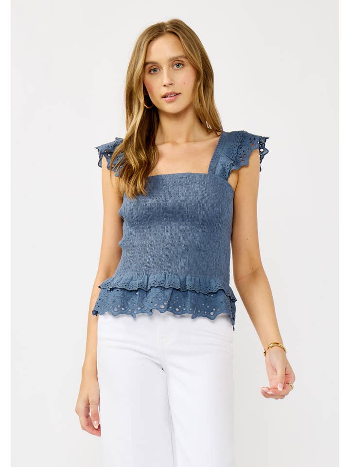 Lovestitch - Wholesale Blouse - Women's - Smocked Scallop Lace Ruffle Top