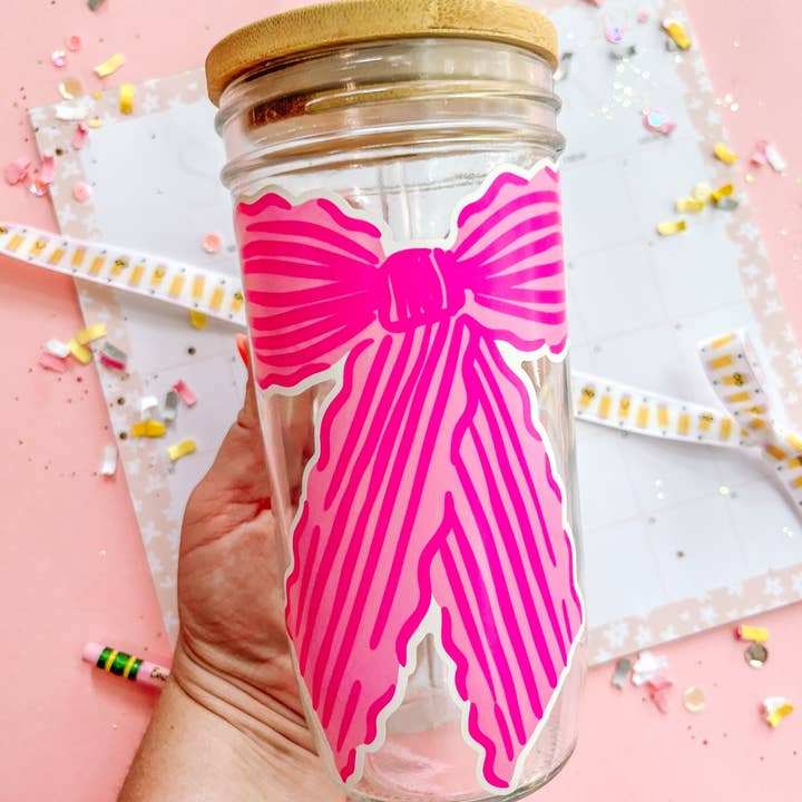 Evie Pearl Handmade LLC - Wholesale Drinking glass/cup - Bow Glass 24oz. Venti Tumbler1