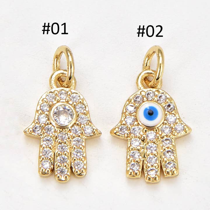 Pendentif à breloques Hamsa rempli d'or, CZ Micro Pave, CP1186 pour la vente par Beads Creation