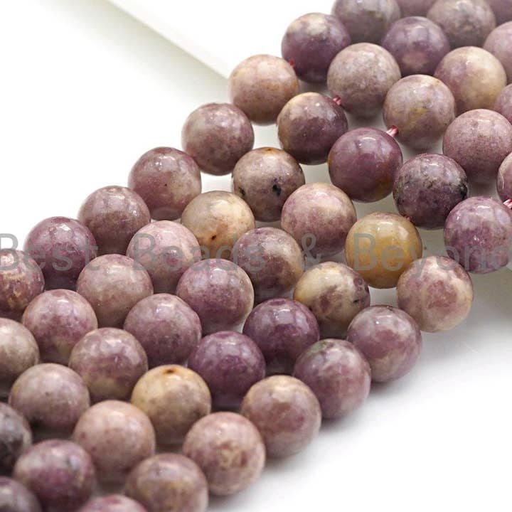 BestBeads&Beyond - Wholesale Beads - Natural Lepidolite Beads , Round Smooth 6mm/8mm/10mm/12mm, 15.5" Full Strand, Sku#U643