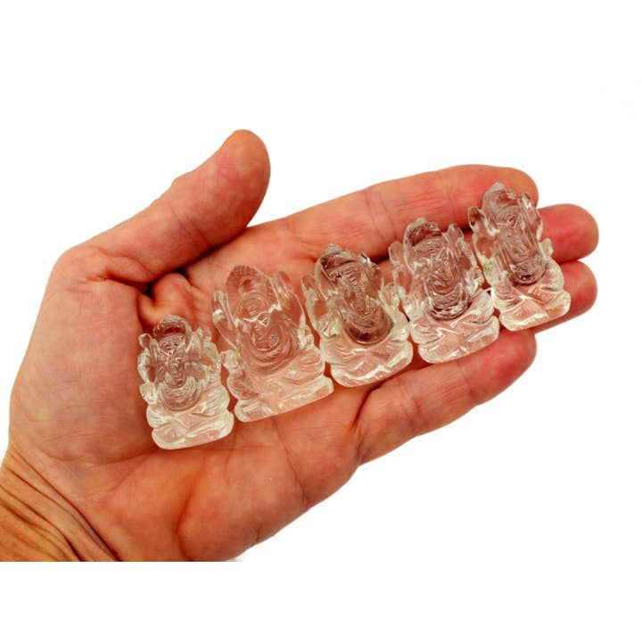 Mini Clear Quartz Ganesha Sculpture (30mm - 35mm) - Hand Carved Crystal for wholesale by Kaia & Crystals