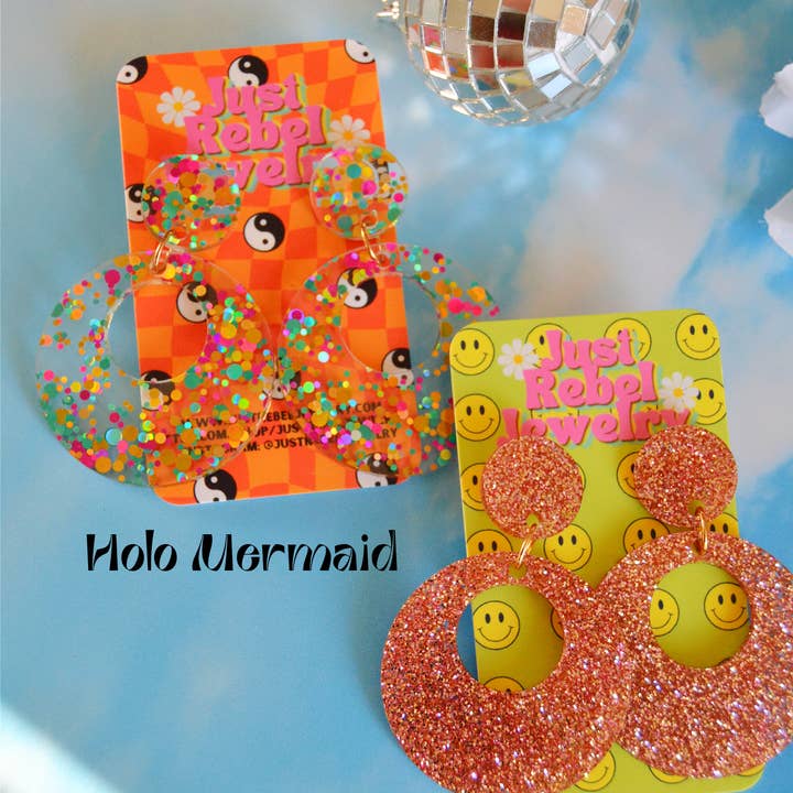 Rebel Disco Designs - Wholesale Hoop Earrings - Acrylic Retro Glittery Go-Go Mod Circle Hoop Earrings5