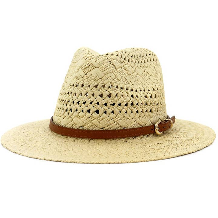 ACCITY - Wholesale Straw Hat - Women's - BROWN BELT VENTED SUMMER STRAW SUN HAT_CWAH062-B20315