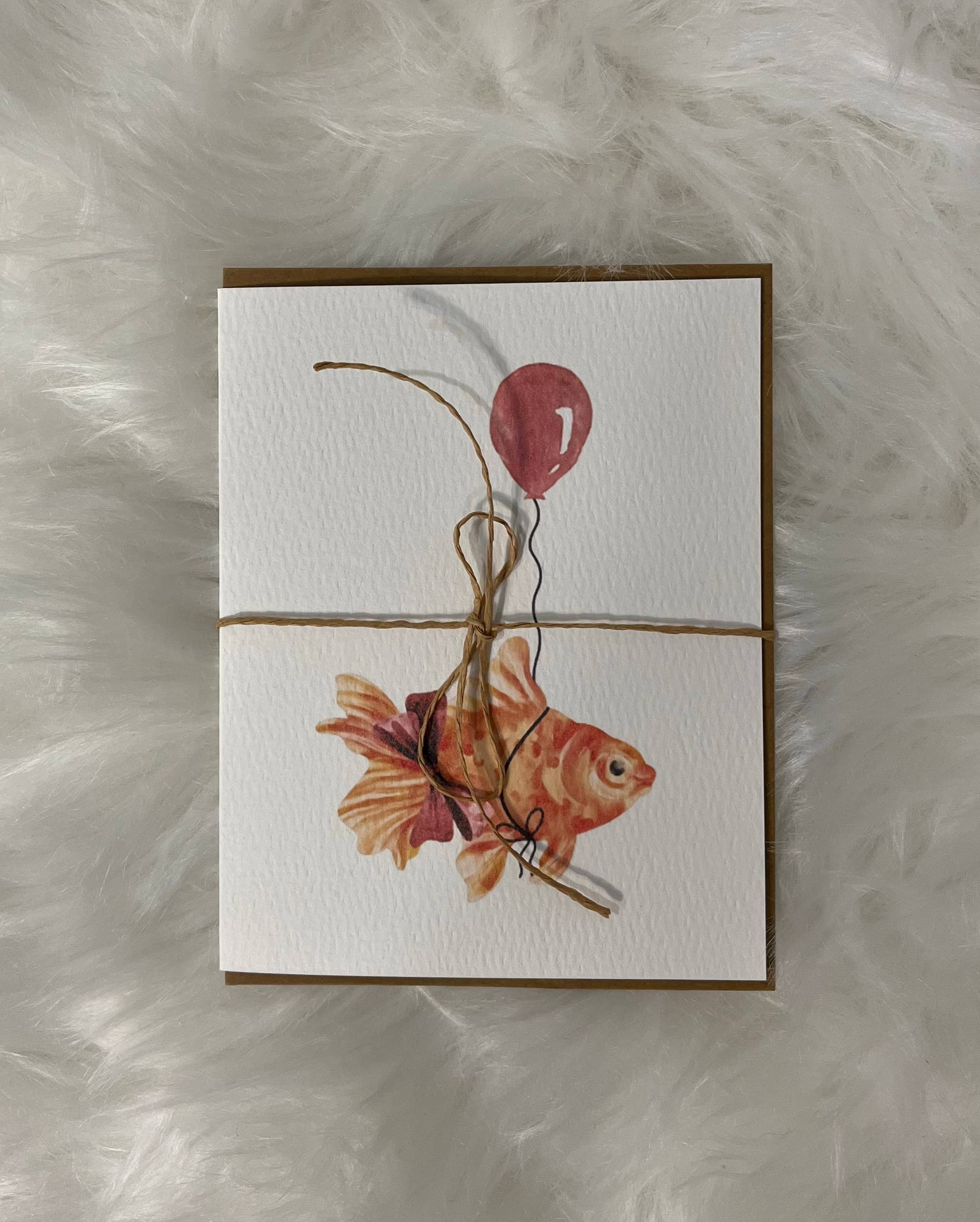 Paper Kuts - Wholesale Birthday Card - Watercolour Goldfish With Red Balloon Birthday Card3