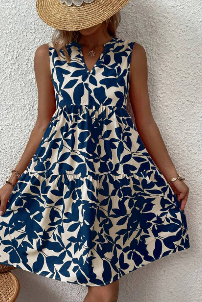 UNISHE – Großhandel Kleid – Damen – Ärmelloses Spleißkleid mit V-Ausschnitt und Blumendruck ZZKF7644