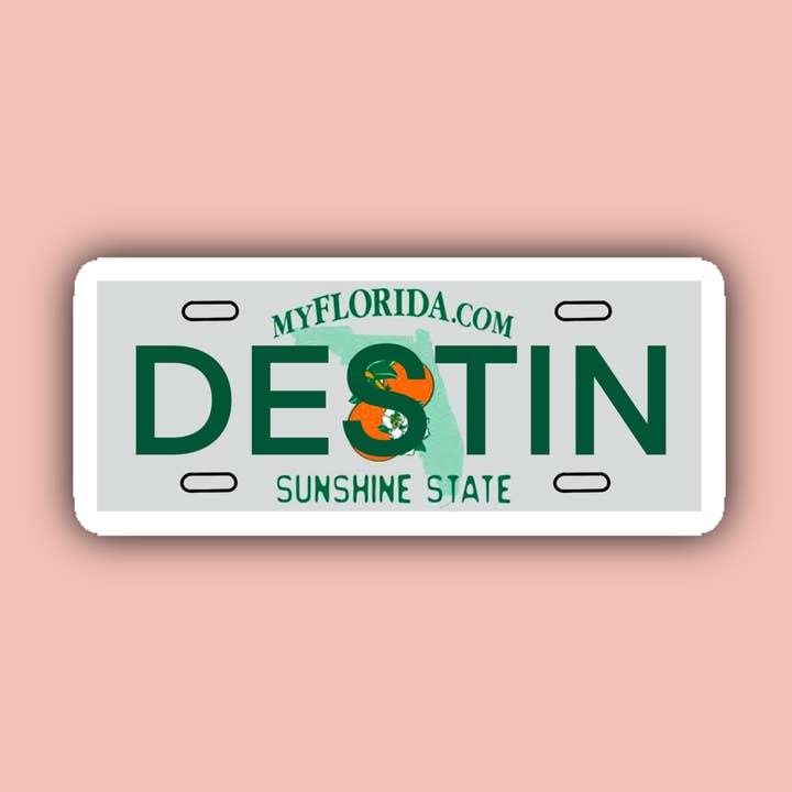 Destin Florida License Plate - 3" Waterproof Sticker for wholesale by Delmarva Stickers