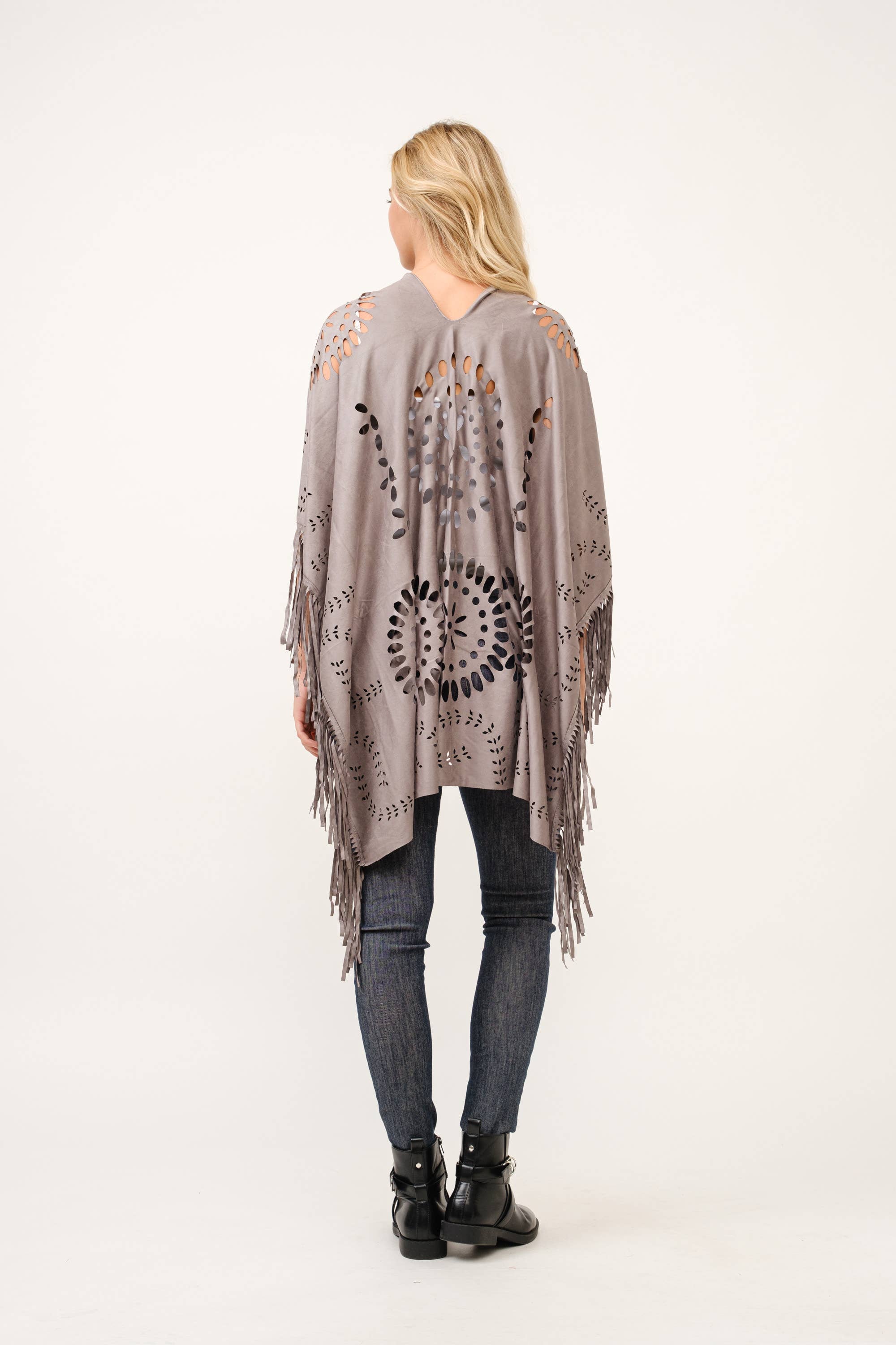 Raj Trading & Imports (USA) Inc. – wholesale Poncho – Women's – Willa Faux Suede Western Style Poncho Ruana3