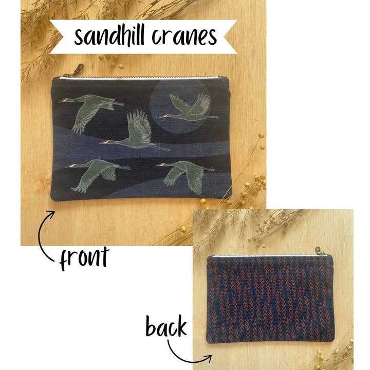 Jen Fox Studio - Wholesale Pouch - Women's - Sandhill Cranes Zipper Pouch - Large2