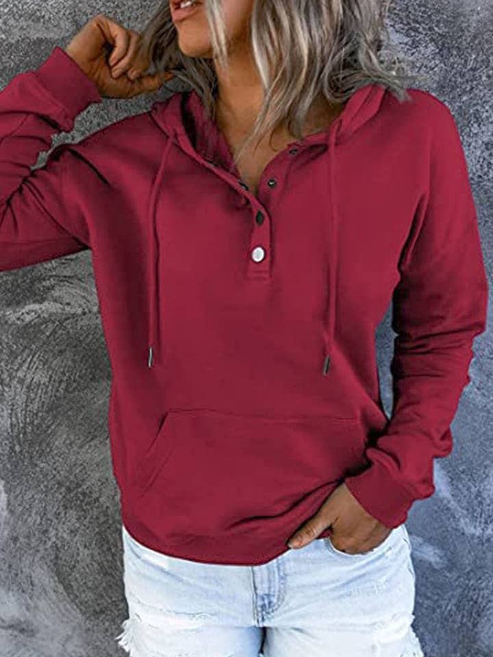 HIDDENBRAND - Wholesale Hoodie - Women's - Large Pockets Half Buttoned Hooded Sweatshirt21