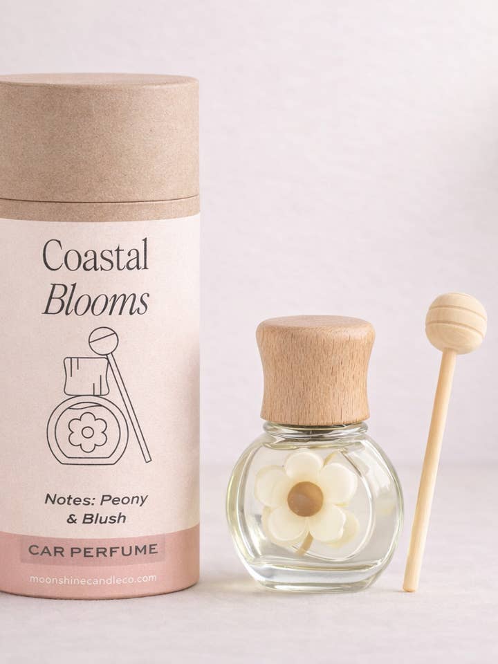 'Coastal Blooms' Peony Car Diffuser | Scottish made for wholesale by Moonshine Candle Co.
