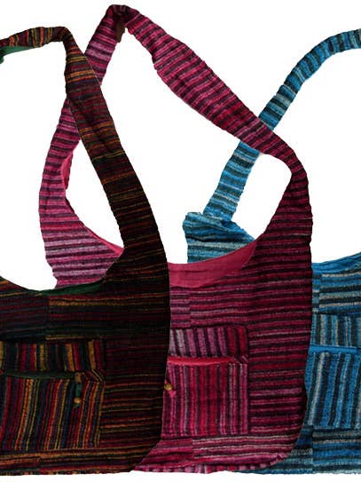 Vertical Stripe Velvet Hobo Bag for wholesale by Magic Touch Corp