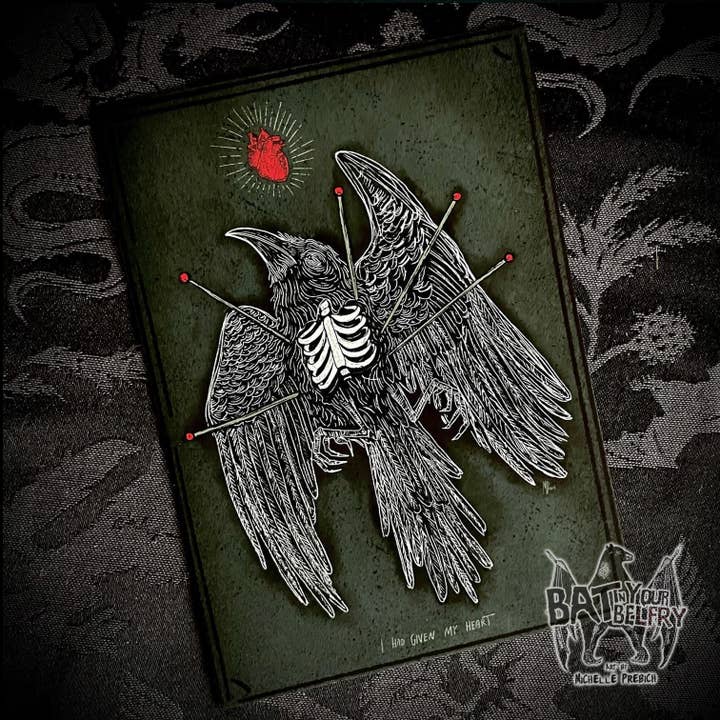 Raven and Anatomical Heart Art Print for wholesale by Bat In Your Belfry