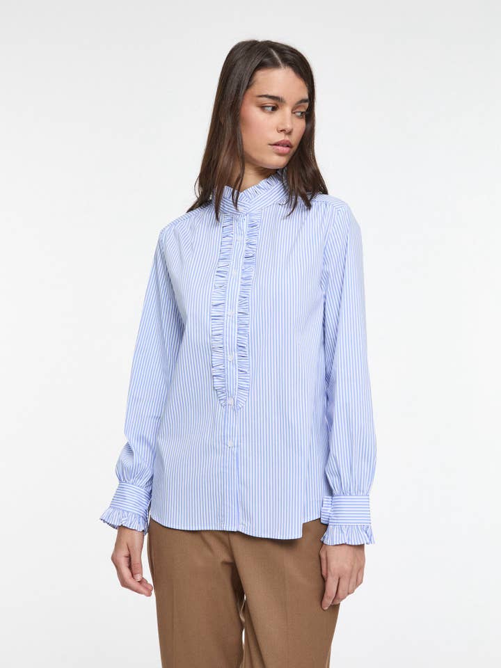 LONG SLEEVE SHIRT WITH MAO COLLAR AND RUFFLE for wholesale by SWEET MAGIC MODA Y COMPLEMENTOS