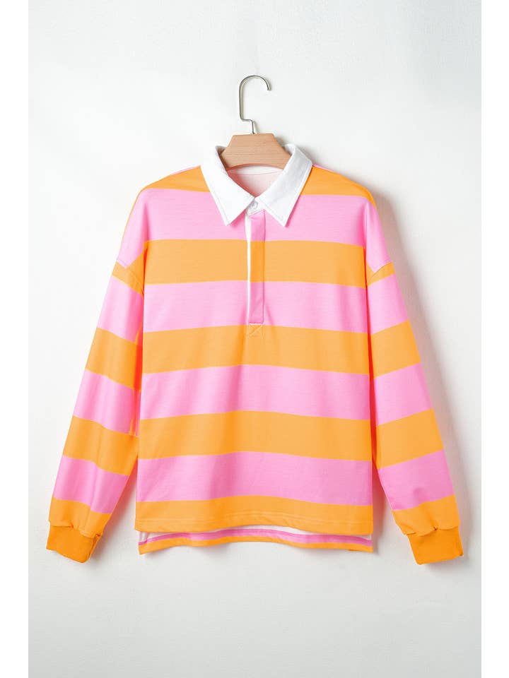 Stripe Colorblock Polo Collar Sweatshirt for wholesale on Faire