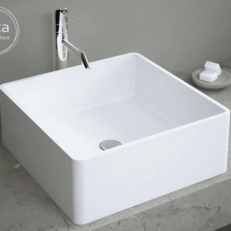 Square countertop basin in solid surface "BIAR" 40cm for wholesale by BAINS NEO