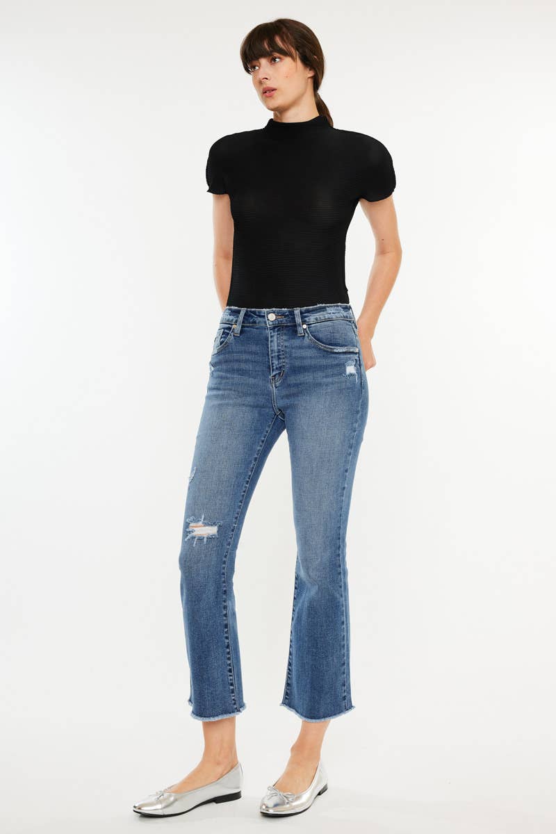 DARK OPEN PACK HIGH RISE CROPPED BOOTCUT JEANS-KC20019D for wholesale on Faire2