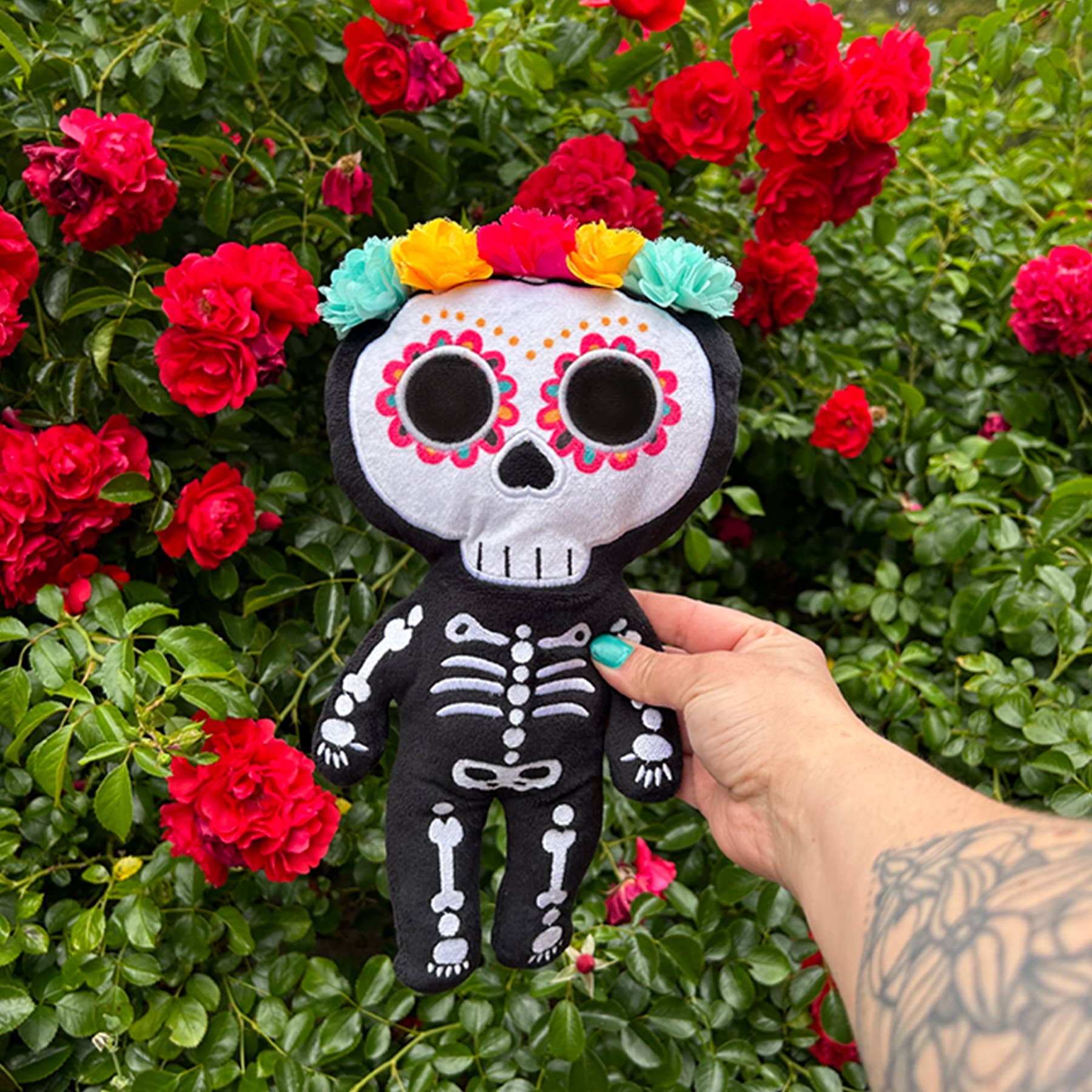 MaterialJill - Wholesale Stuffed/Plush Toy - Kids & Baby - 12" Day of the Dead/Halloween Skeleton Plush - Teal & Yellow1