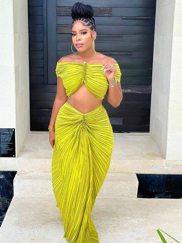 Pleated Two-Piece Crop Top Set for wholesale by Aria Romance