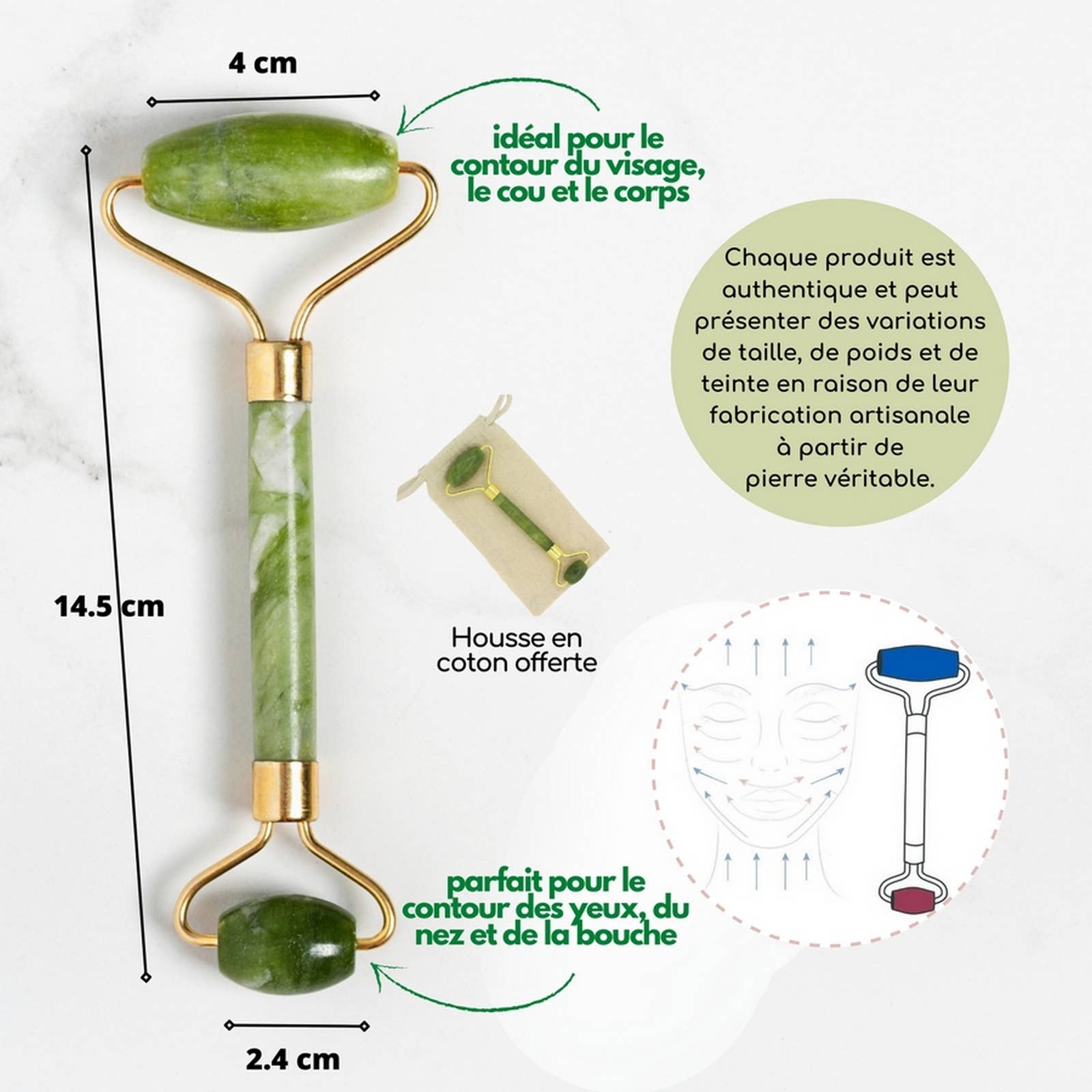 Zen'Arôme - Vendita all'ingrosso Rulli viso/di bellezza - Rullo Massaggiatore Viso in Pietra Naturale | 3 Modelli10