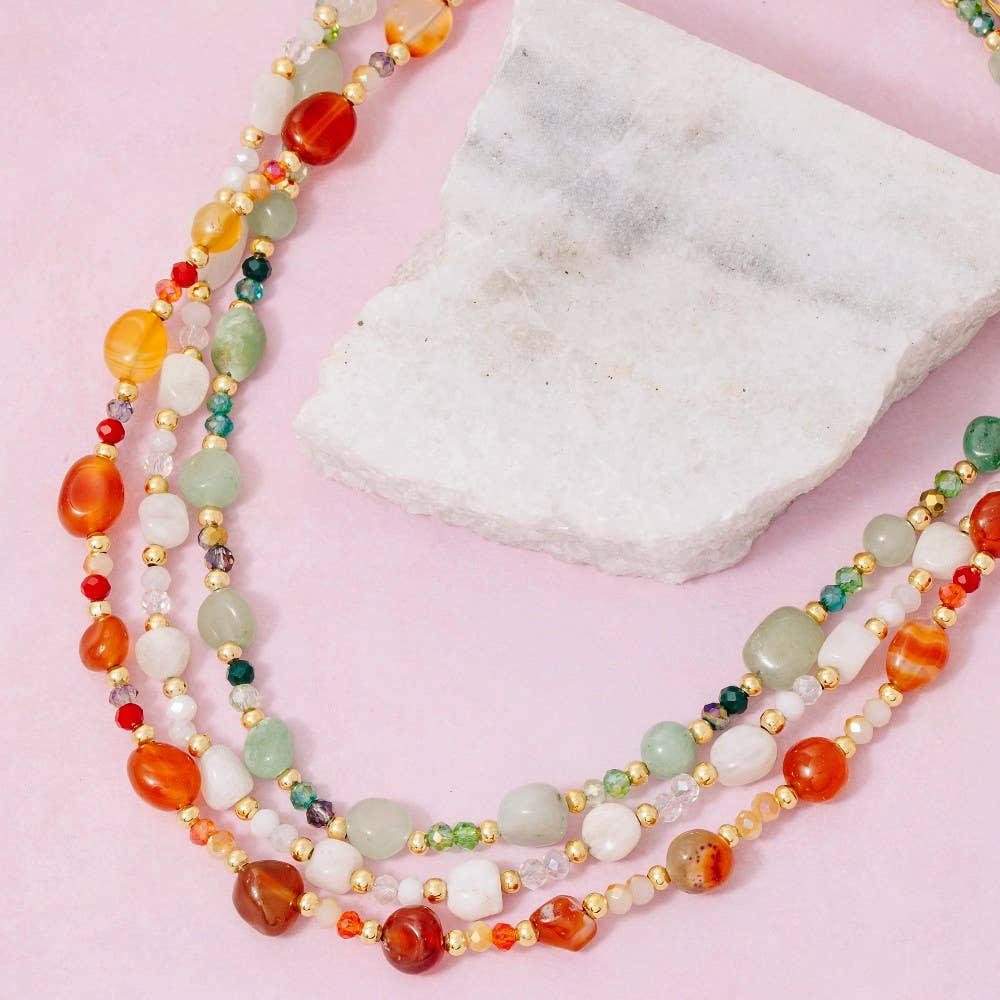 The Looks by Fame Accessories – Großhandel Kette mit Anhänger/Charm – Halskette mit verschiedenen Steinperlen2