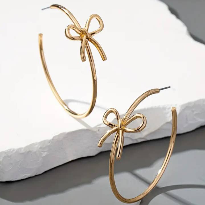 Everly Yours - Wholesale Hoop Earrings - 14K Gold Bow Hoop Earring, Cute Boho Chic Big Hoops 3