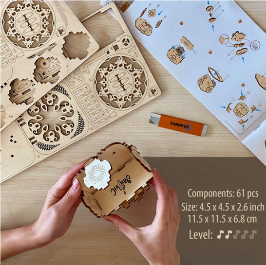 EDNA LABS - Wholesale DIY Craft Kit - RETRAGO 3D Wooden Music Box Puzzle – 61‑Piece DIY Kit1