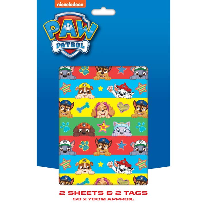 Paw Patrol 2 Sheets & 2 Tags Gift Wrap for wholesale by Danilo Promotions Ltd