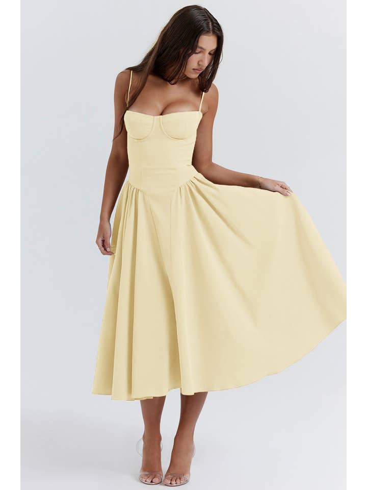 Sweetkama - Wholesale Dress - Women's - String Shoulder Solid & Floral Ladies Dress 2552824