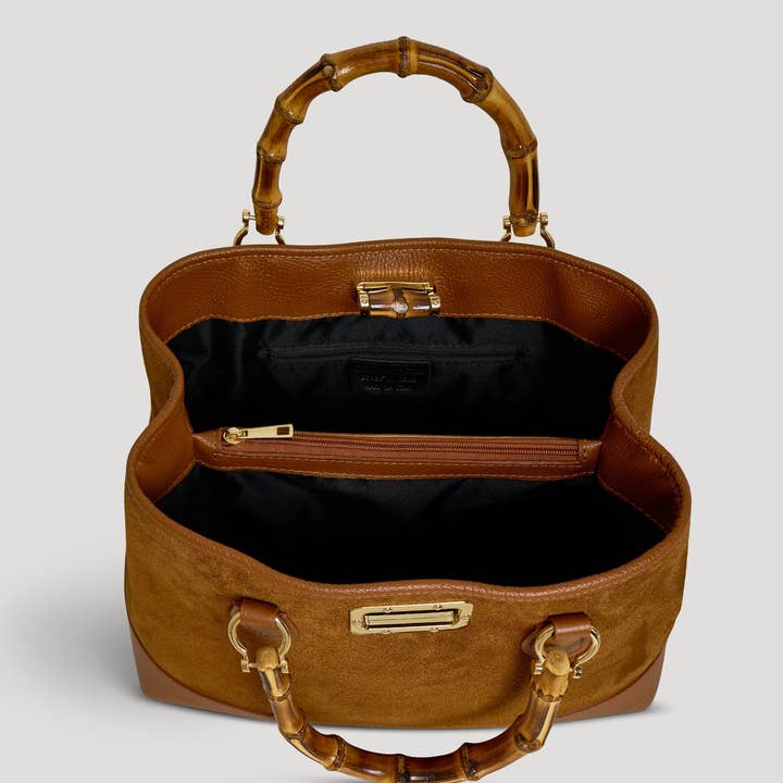 Voemièn - Wholesale Top Handle Bag - Women's - Bamboo Babe Bag in Tan Suede and Leather5