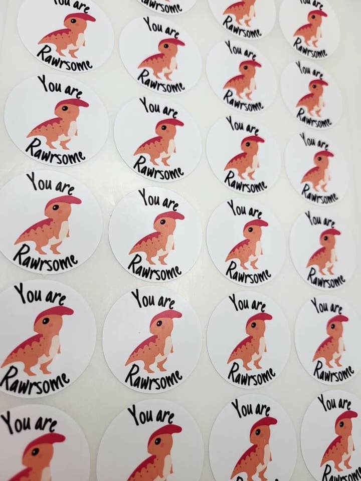 X35 Punny Packaging Stickers, Dinosaur Labels, Animal for wholesale by The Sticker Scene