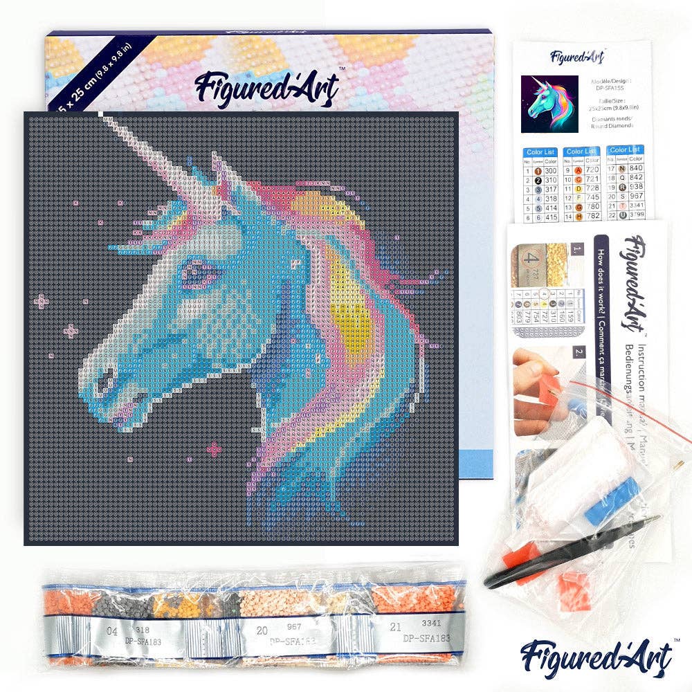 Figured'Art - Wholesale Paint Set - Mini Diamond Painting 25x25cm - Neon Unicorn3