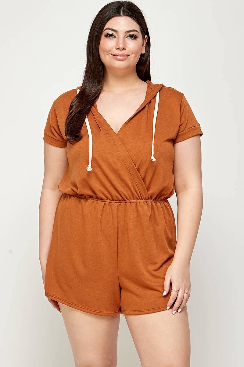 Haute Fox Plus Size & Contemporary - Wholesale Romper - Women's - Plus Size Hoodie Romper French Terry - KY17816-RP0
