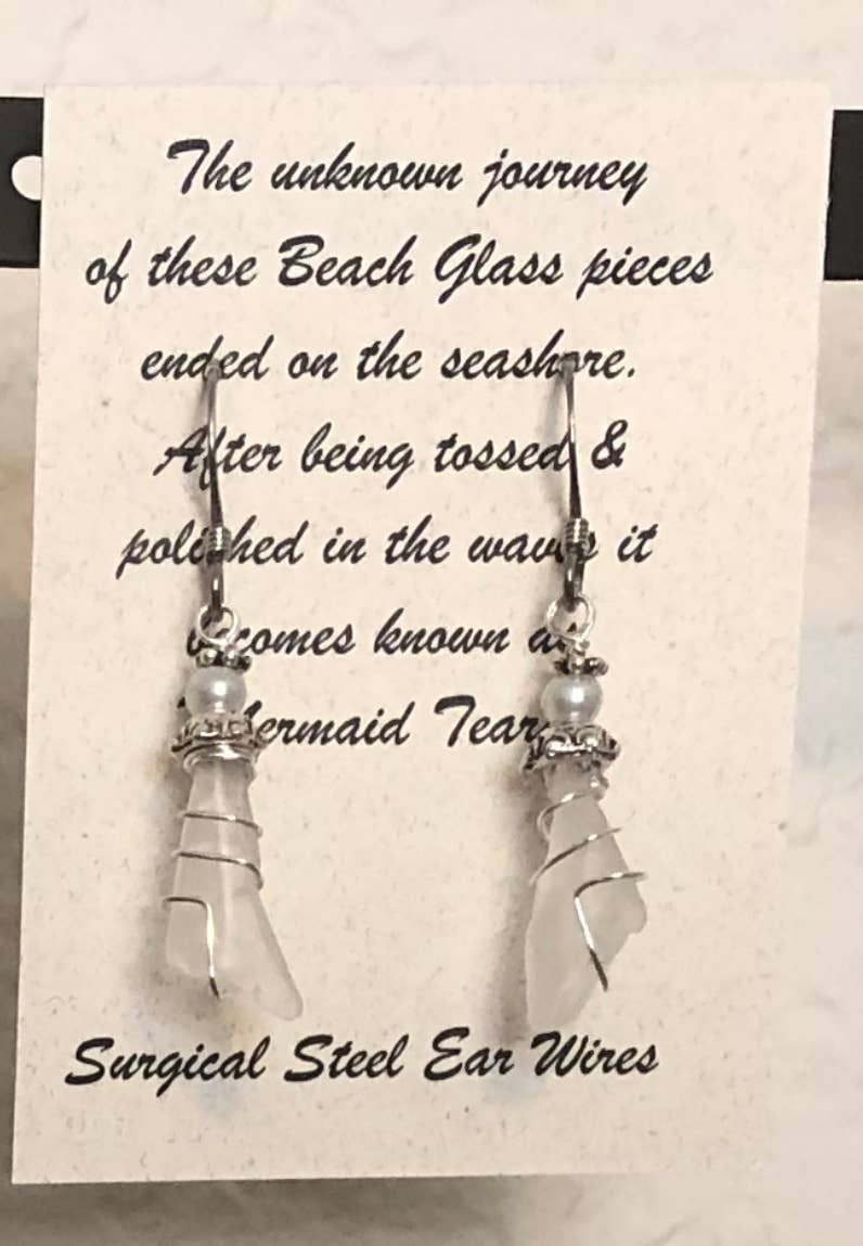Essence of Fire & Sea - Wholesale Dangle Earrings - Beach Glass / Sea Glass Wire Wrapped with Pearl Earrings3