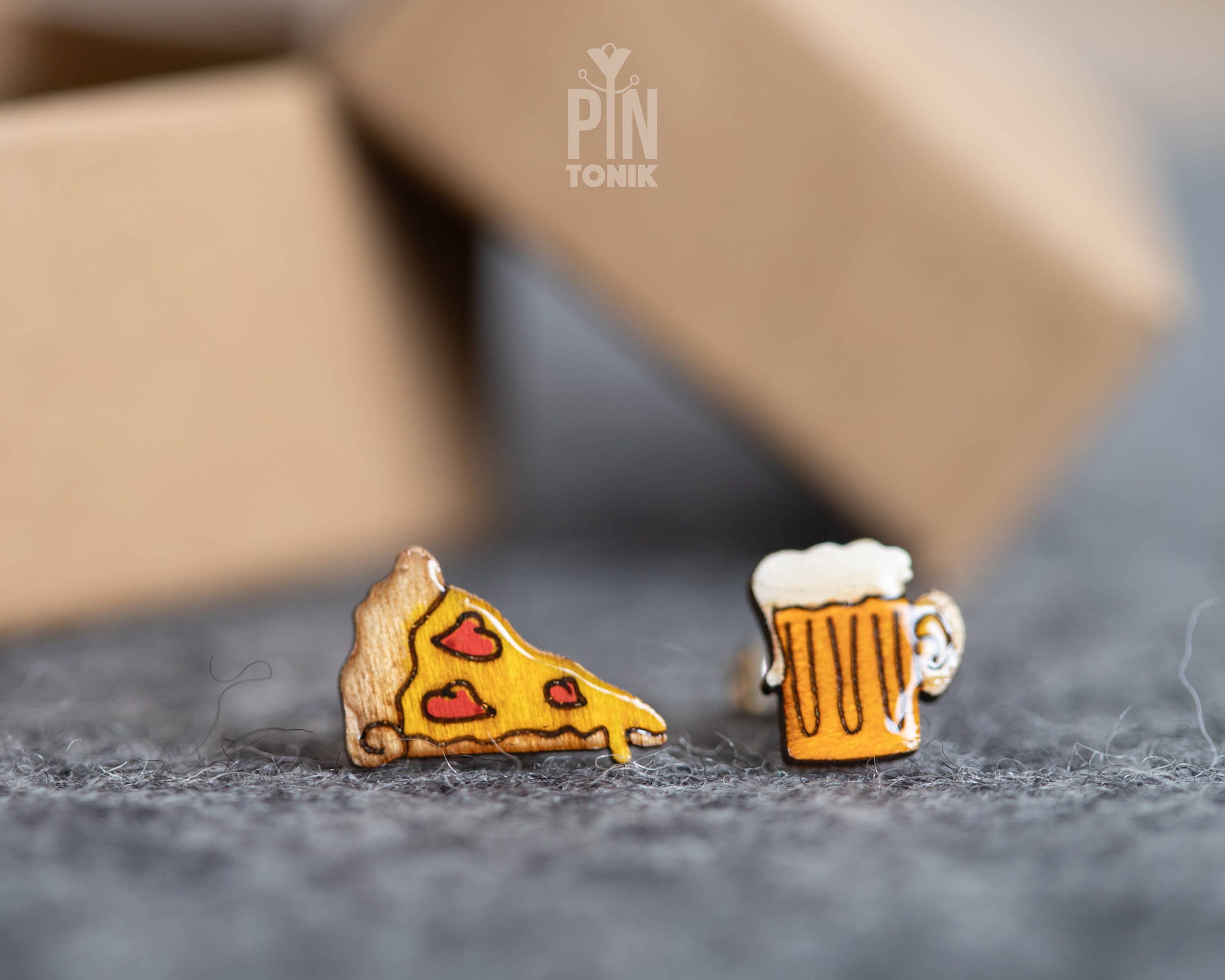 PinTonik - Wholesale Stud/Post Earrings - Quirky Pizza and Beer Stud Earrings - Octoberfest Gifts6