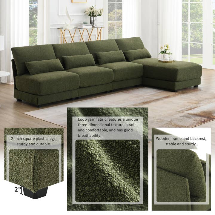 Green Oversized Sectional Sofa with Reversible Chaise and L-shape for wholesale on Faire