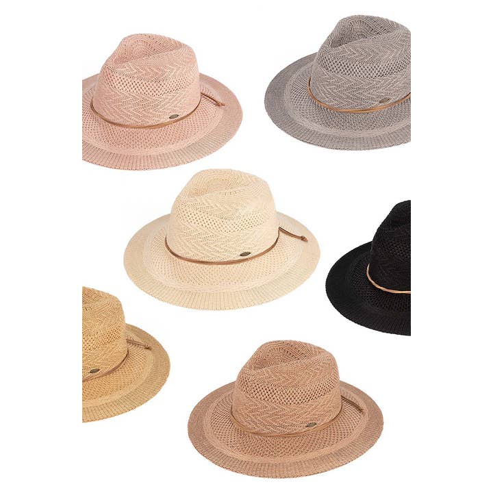 Hana - Wholesale Straw Hat - Women's - C.C Multi Pattern Suede String Band Panama Sun Hat