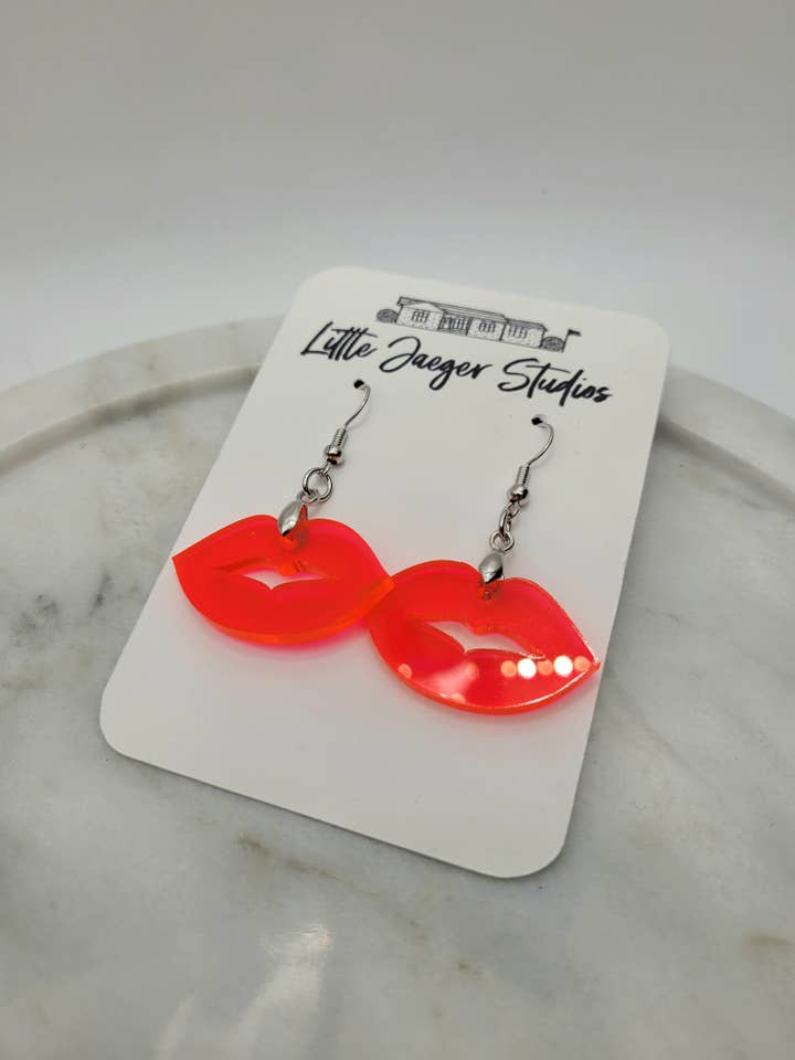 Translucent Pink Lips Valentines Day Acrylic Handmade Earri for wholesale by Little Jaeger Studios