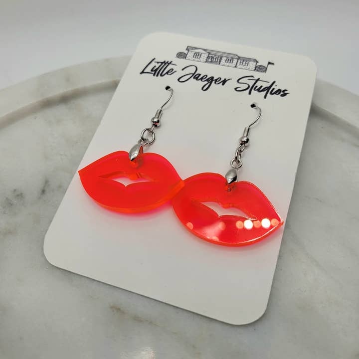Little Jaeger Studios - Wholesale Dangle Earrings - Translucent  Pink Lips Valentines Day Acrylic Handmade Earri0