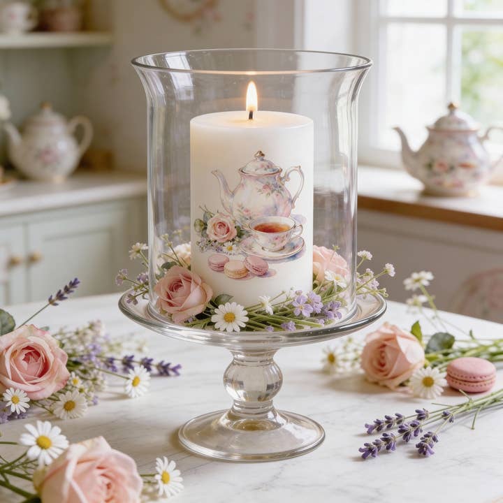 Floral Teapot Pillar Candle, Cottagecore Tea Shop Decor for wholesale by Designs by Michaela