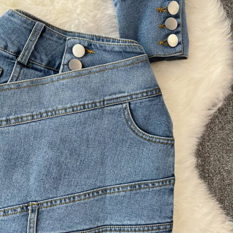 BLUE Cropped Denim Jacket and High-Rise Shorts Set for wholesale on Faire1